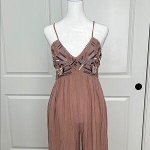 Promesa Blush Jumpsuit with embroidered Geometric Accents